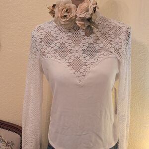 Aqua White Floral Lace Blouse